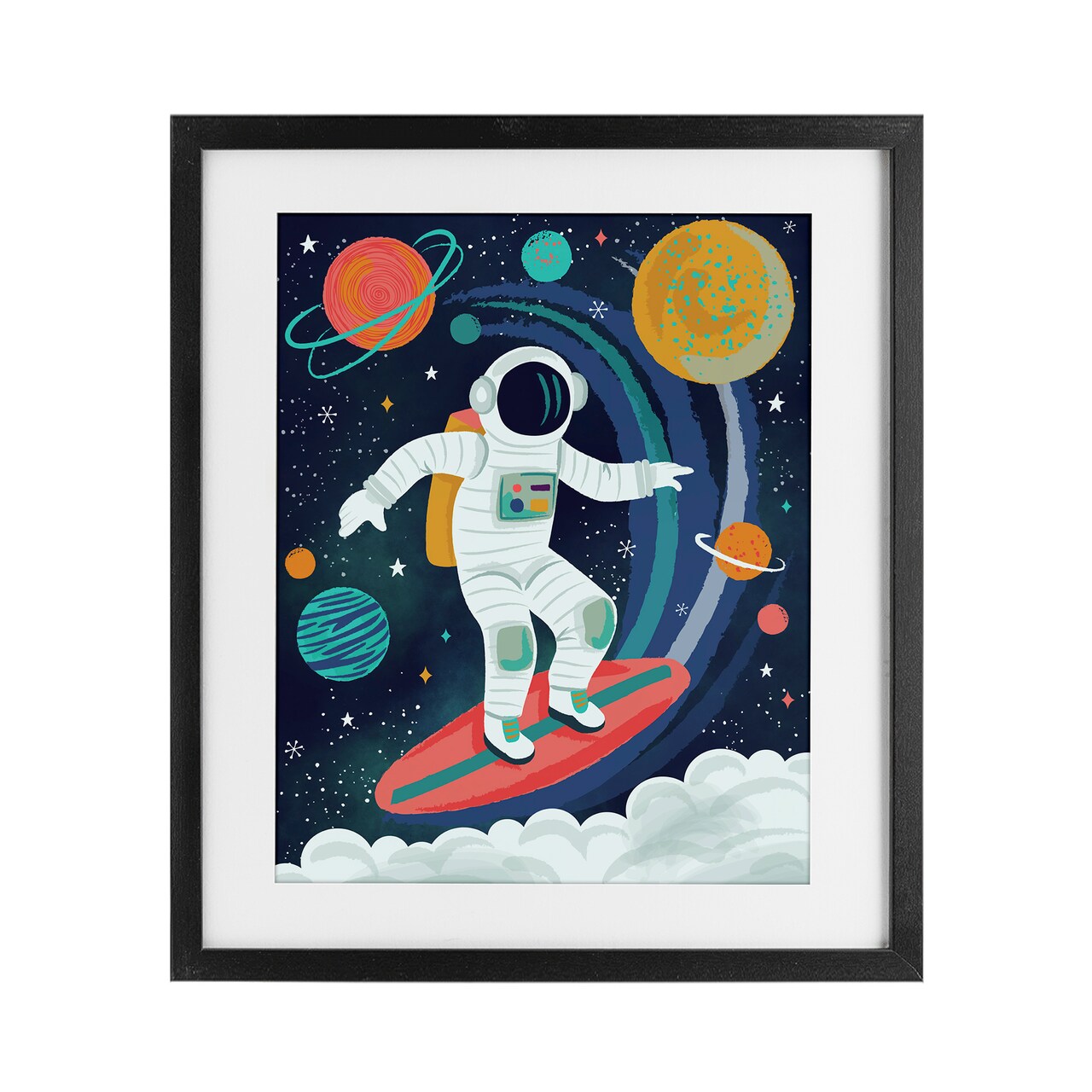 Stupell Industries Surfing Astronaut Beyond Space Framed Print Under Glass, design by Lisa Perry Whitebutton
